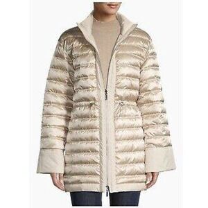LAFAYETTE 148 Reversible Goose Down Puffer Coat Sz L Oatmeal Cream‎ Tan $798 NWT